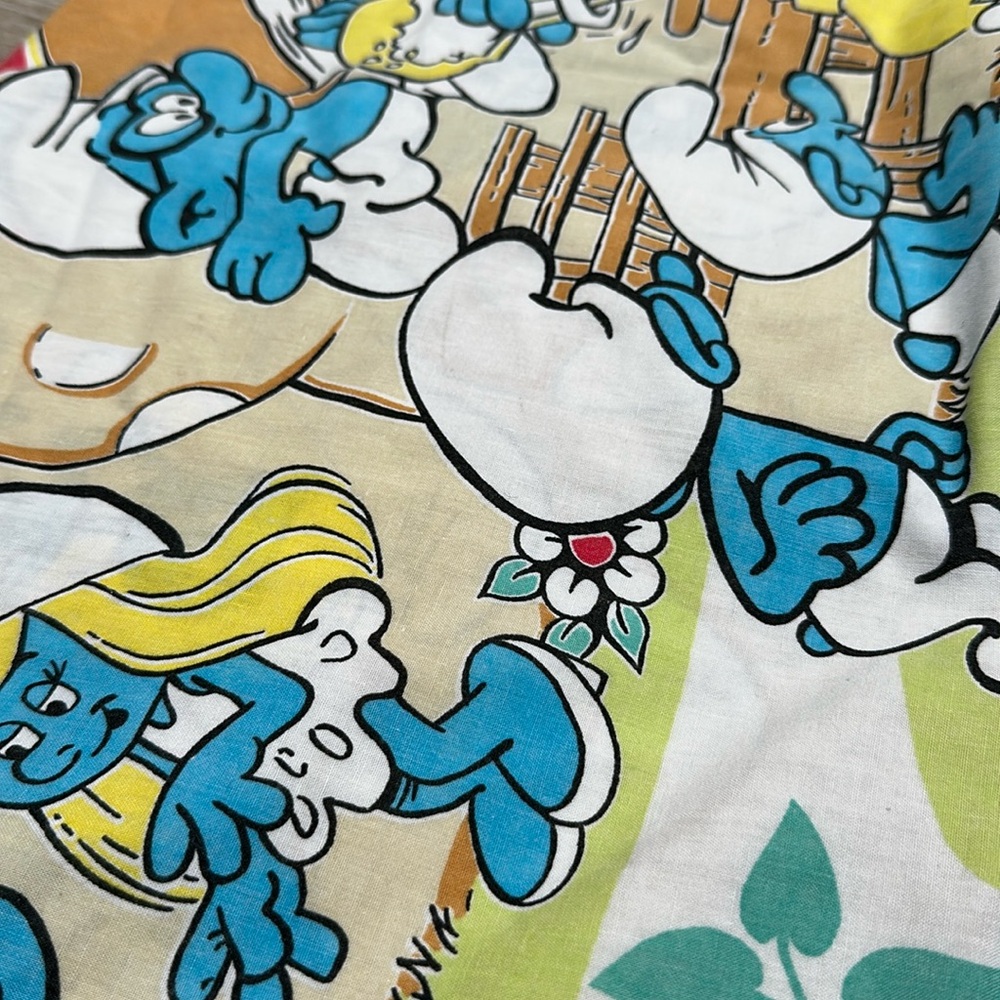 Vintage Smurf fitted and flat twin sheets